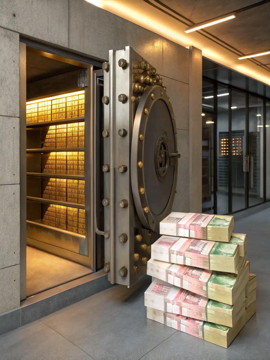 A secure vault filled with gold bars and South African Rand notes, symbolizing financial security and growth through expert financial planning.