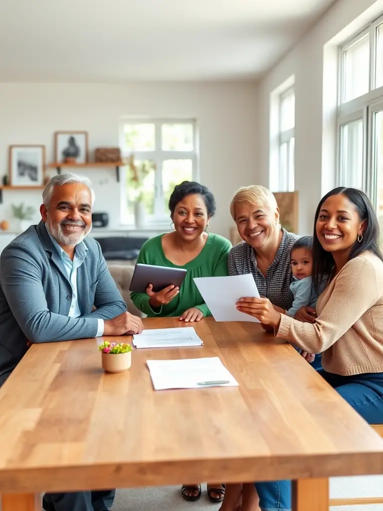 A South African family confidently discussing their financial future with a consultant, highlighting the importance of long-term financial security.