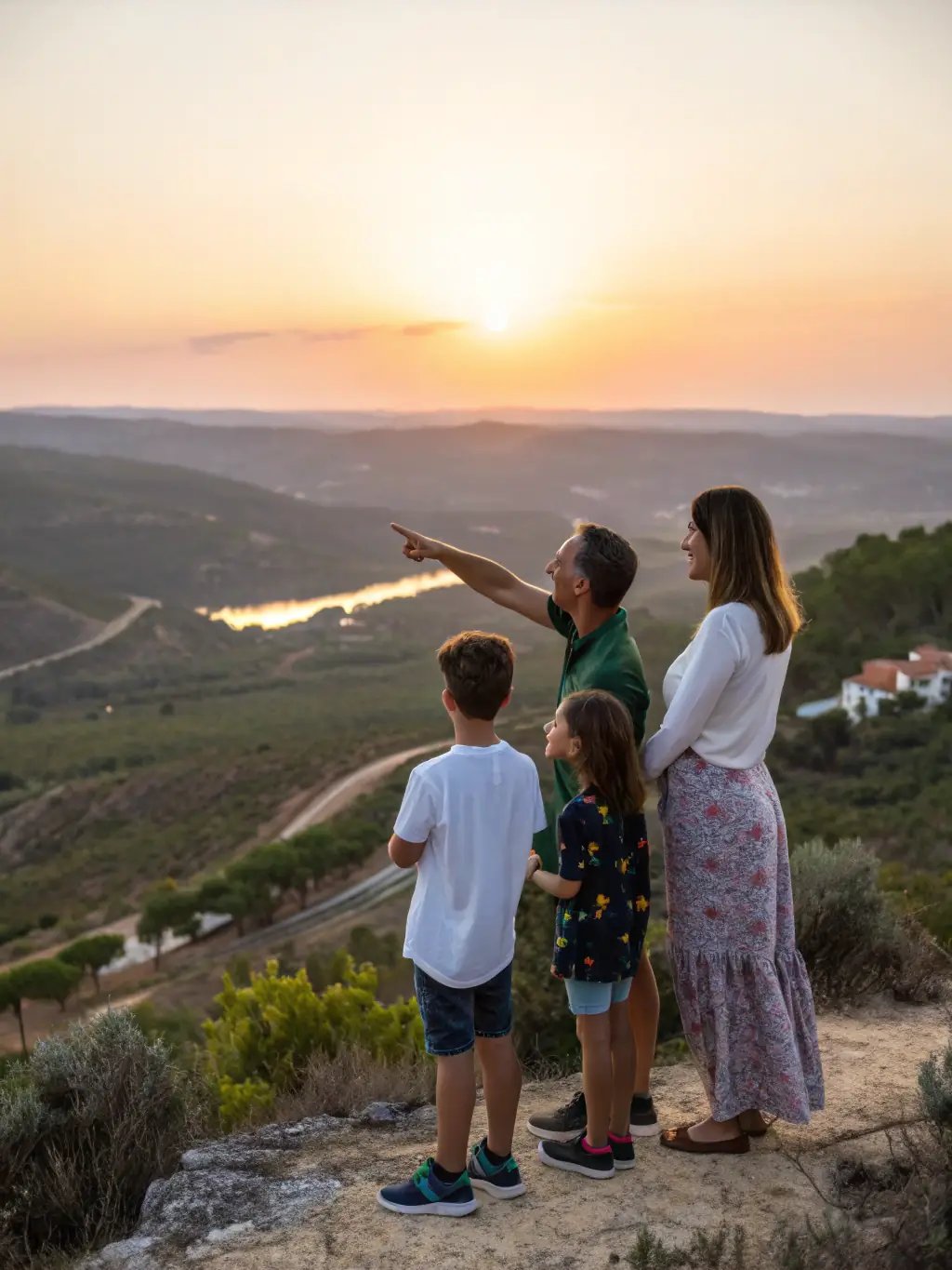 A South African family happily planning their financial future with a consultant, set against a backdrop of a prosperous South African landscape.